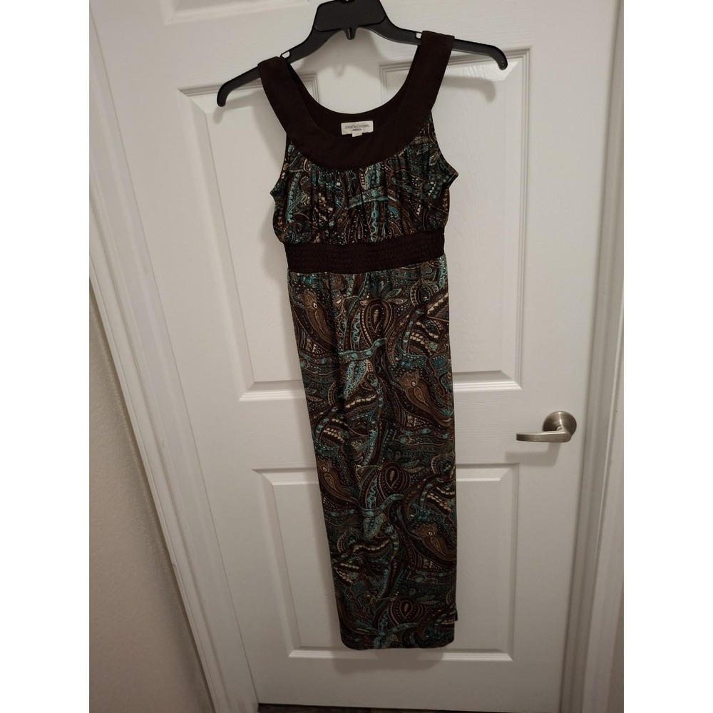 3/$15 JOHN PAUL RICHARD PS Brown Teal Paisley Stretchy Bohemian Maxi Dress